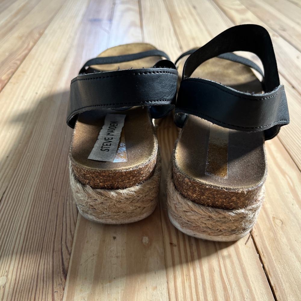 Steve‎ Madden Jaklin Black Elastic Espadrille Platform Wedge Sandals Womens 8 - Picture 2 of 9